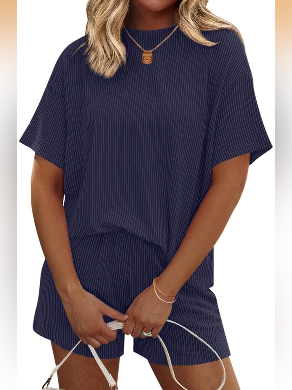 NWT Women’s Navy Short Sleeve Ribbed Set